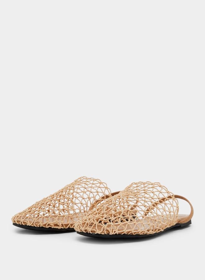 Styli Women Tan Crochet Flat Slingback Sandals - Image 1
